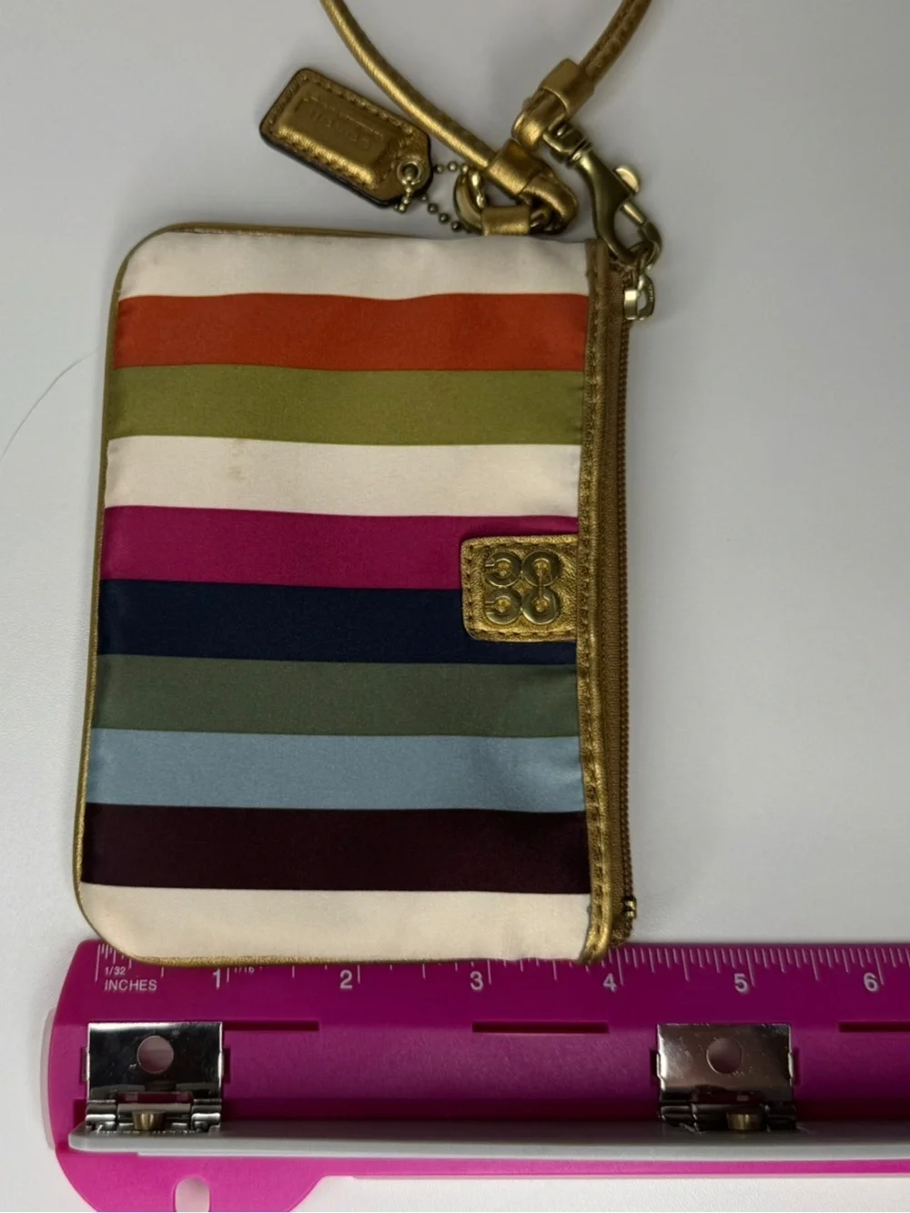 Coach Legacy Stripe 65th Anniversary Satin Wristlet